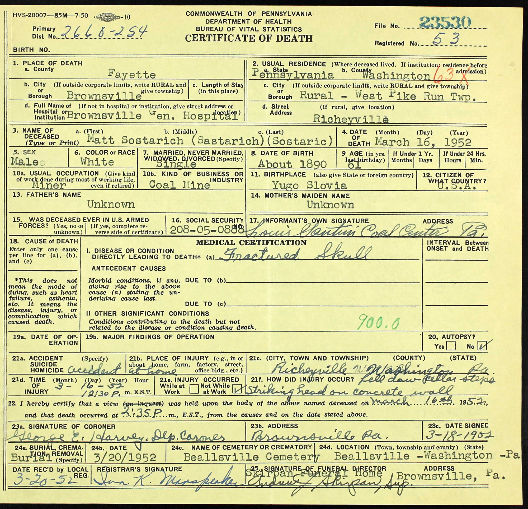 death certificate